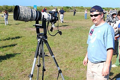 Set up at the NASA Clock at Kennedy Space Center waiting for the launch of Space Shuttle Atlantis
